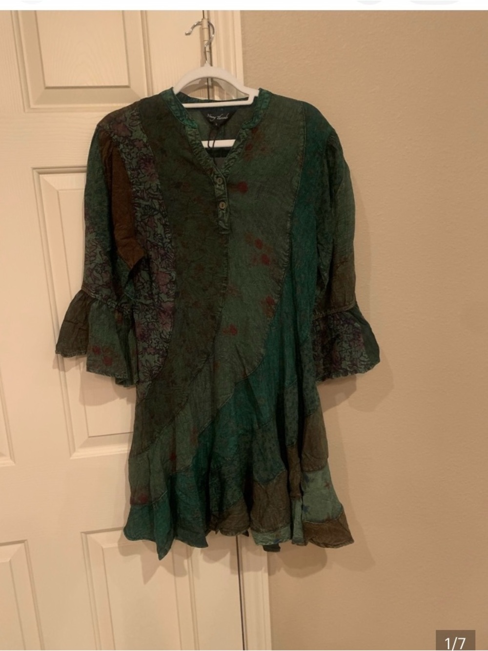 Boho Patchwork Mini Dress in Green
